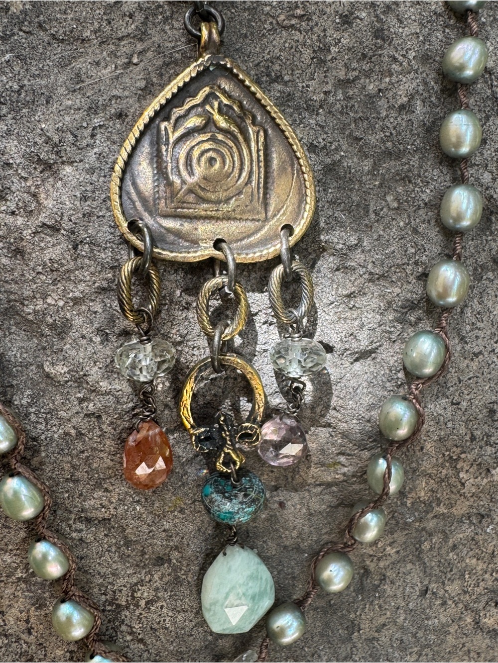 Mixed Gem Drop Pendant Necklace in Green & Teal